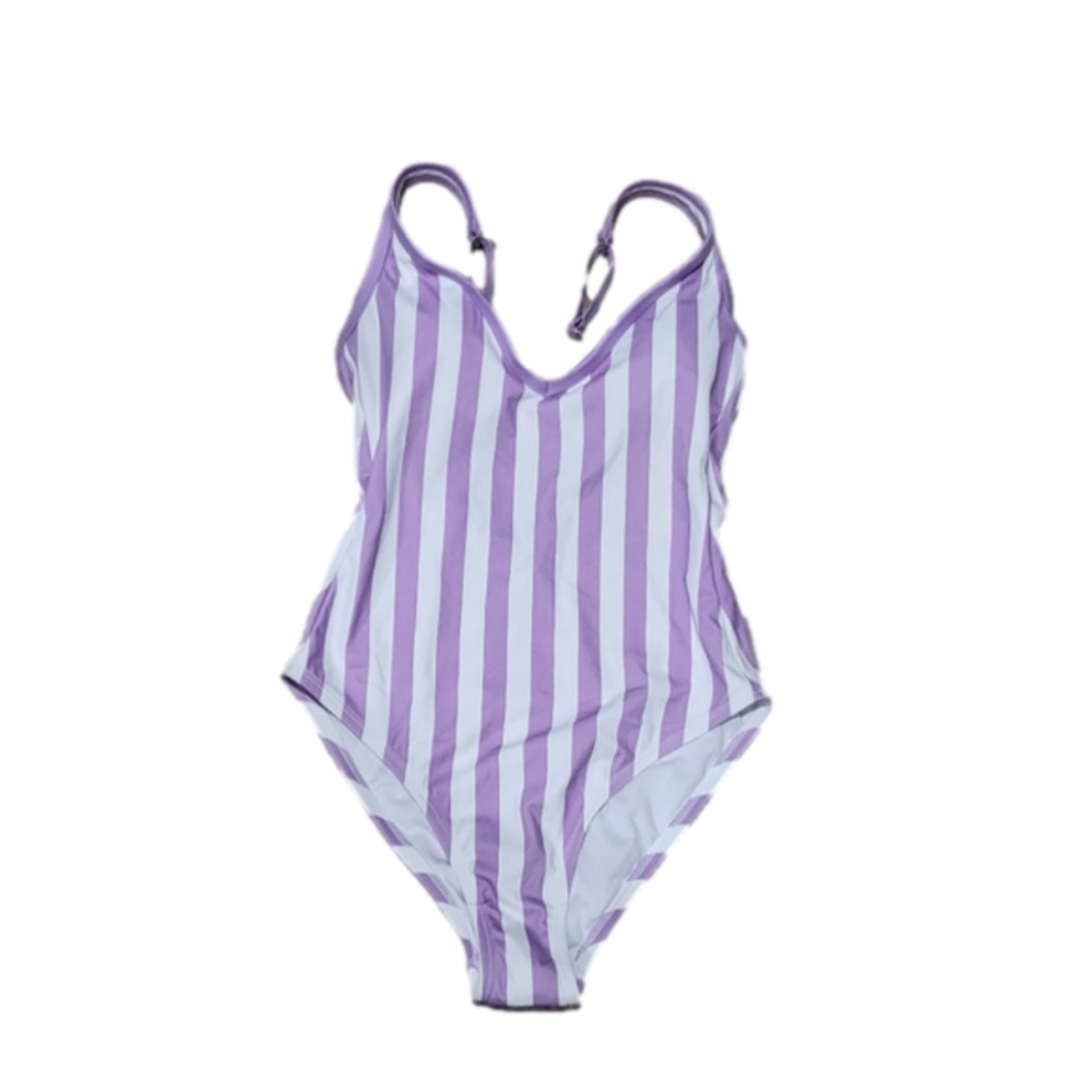 Kona Sol White and Purple striped one-piece swimsuit